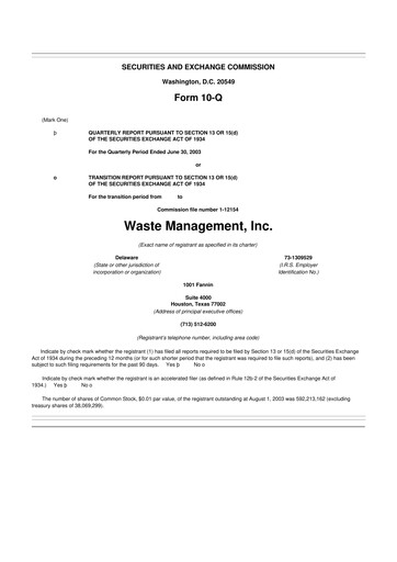 Thumbnail Waste Management 10-Q Quarterly Report FY 