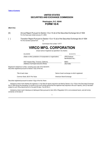 Thumbnail Virco Manufacturing 10-K Annual Report 