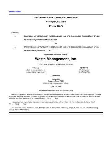 Thumbnail Waste Management 10-Q Quarterly Report FY 