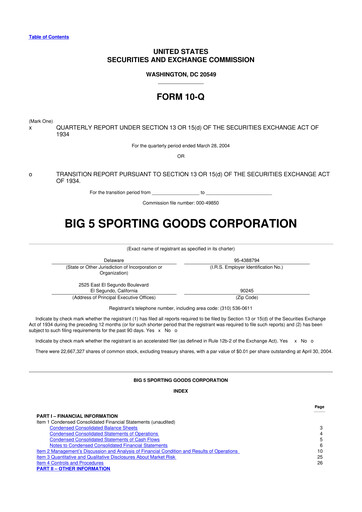Thumbnail Big 5 Sporting Goods 10-Q Quarterly Report FY 