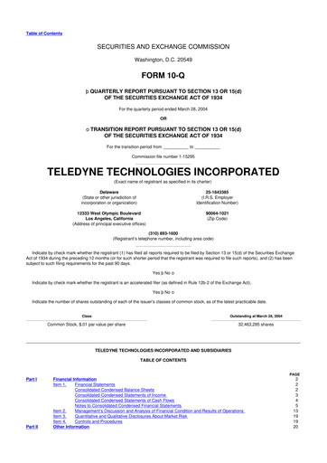 Thumbnail Teledyne Technologies 10-Q Quarterly Report FY 