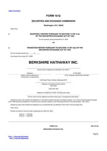 Thumbnail Berkshire Hathaway  10-Q Quarterly Report FY 