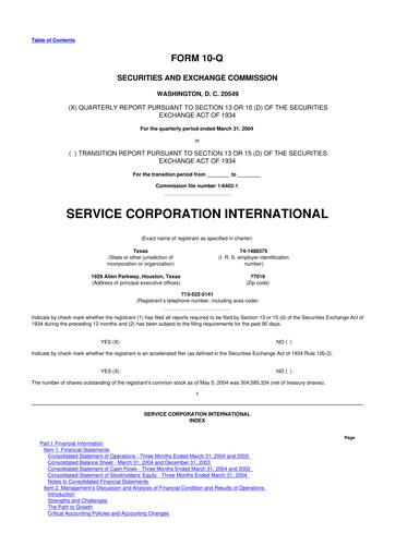 Vorschaubild Service Corporation International
 10-Q Quartalsbericht  