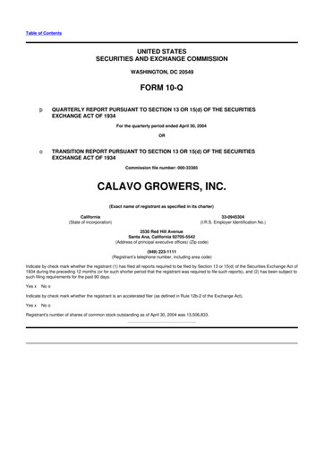 Thumbnail Calavo Growers
 10-Q Quarterly Report FY 
