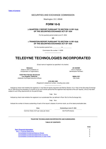 Thumbnail Teledyne Technologies 10-Q Quarterly Report FY 