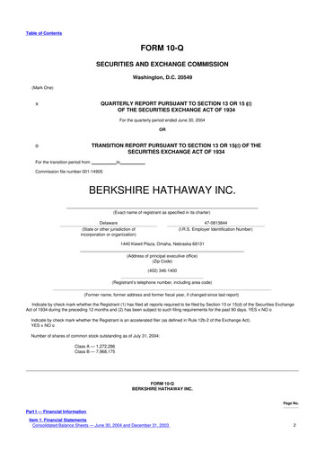 Thumbnail Berkshire Hathaway  10-Q Quarterly Report FY 