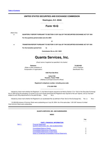 Thumbnail Quanta Services
 10-Q Quarterly Report FY 