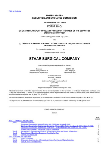 Thumbnail STAAR Surgical 10-Q Quarterly Report FY 