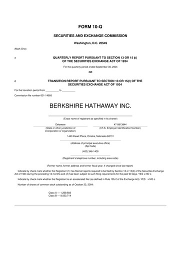 Thumbnail Berkshire Hathaway  10-Q Quarterly Report FY 