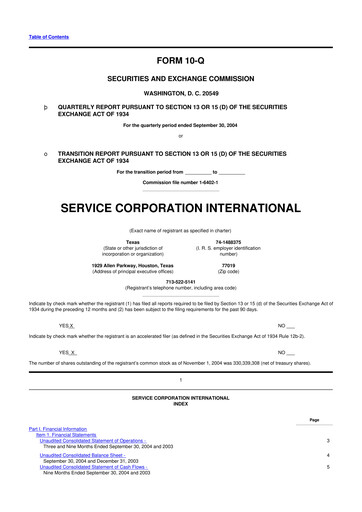 Vorschaubild Service Corporation International
 10-Q Quartalsbericht  