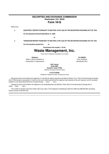 Thumbnail Waste Management 10-Q Quarterly Report FY 