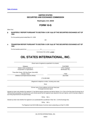 Thumbnail Oil States International
 10-Q Quarterly Report FY 