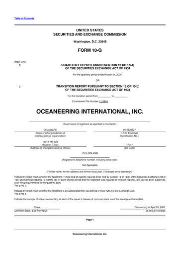 Miniature Oceaneering International
 10-Q Rapport trimestriel  