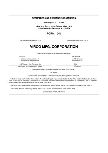 Thumbnail Virco Manufacturing 10-Q Quarterly Report FY 