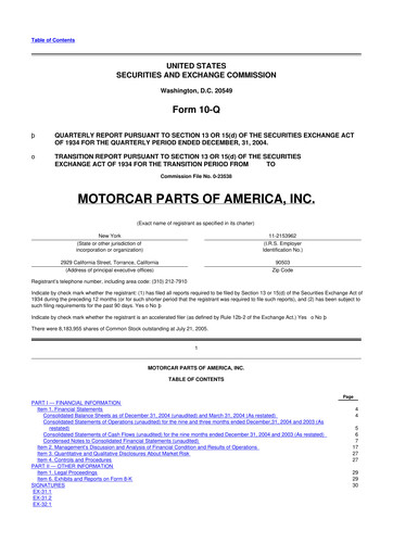 Thumbnail Motorcar Parts of America 10-Q Quarterly Report FY 