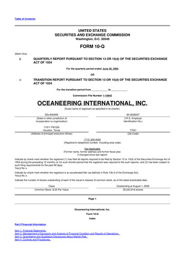 Miniature Oceaneering International
 10-Q Rapport trimestriel  
