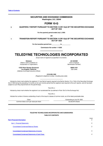 Thumbnail Teledyne Technologies 10-Q Quarterly Report FY 