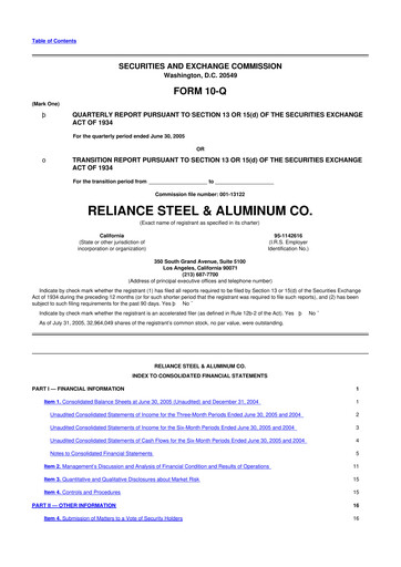 Thumbnail Reliance


 10-Q Quarterly Report FY 