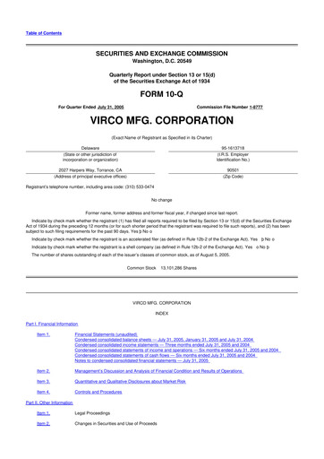 Thumbnail Virco Manufacturing 10-Q Quarterly Report FY 