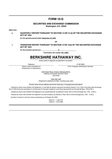 Thumbnail Berkshire Hathaway  10-Q Quarterly Report FY 