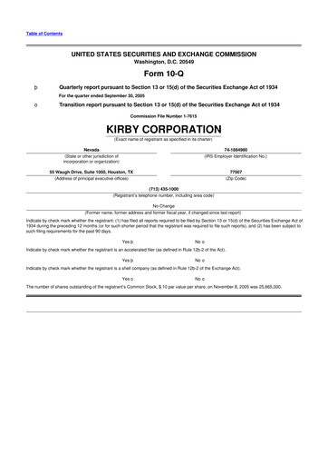 Thumbnail Kirby Corporation
 10-Q Quarterly Report FY 