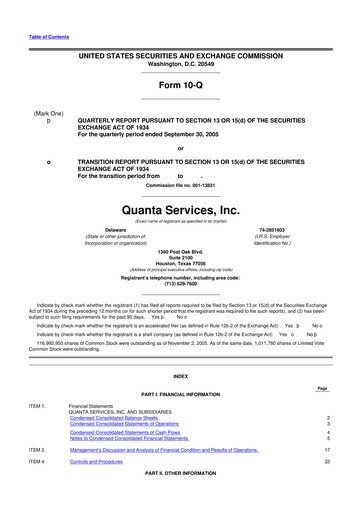 Thumbnail Quanta Services
 10-Q Quarterly Report FY 