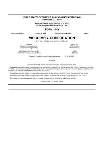 Thumbnail Virco Manufacturing 10-Q Quarterly Report FY 