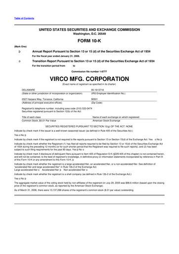 Thumbnail Virco Manufacturing 10-K Annual Report 