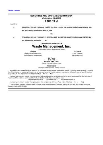 Thumbnail Waste Management 10-Q Quarterly Report FY 