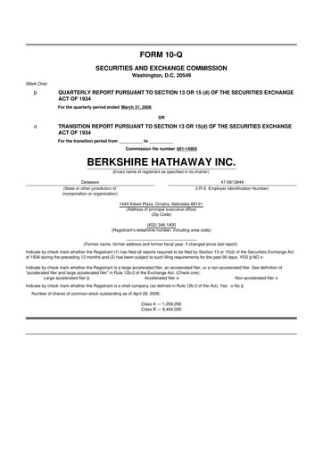 Thumbnail Berkshire Hathaway  10-Q Quarterly Report FY 