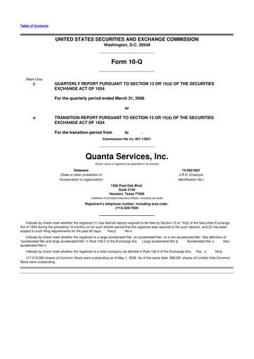 Thumbnail Quanta Services
 10-Q Quarterly Report FY 