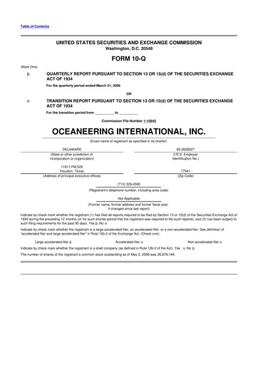 Miniature Oceaneering International
 10-Q Rapport trimestriel  