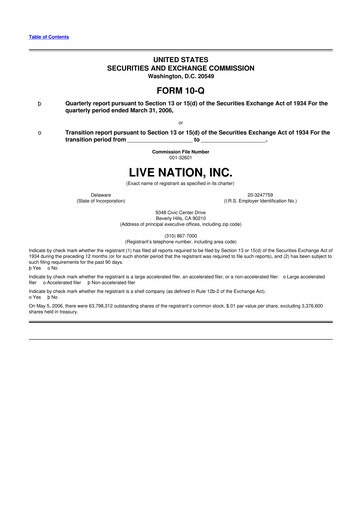 Thumbnail Live Nation
 10-Q Quarterly Report FY 