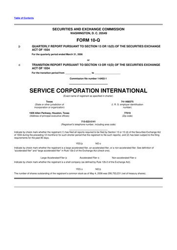 Vorschaubild Service Corporation International
 10-Q Quartalsbericht  