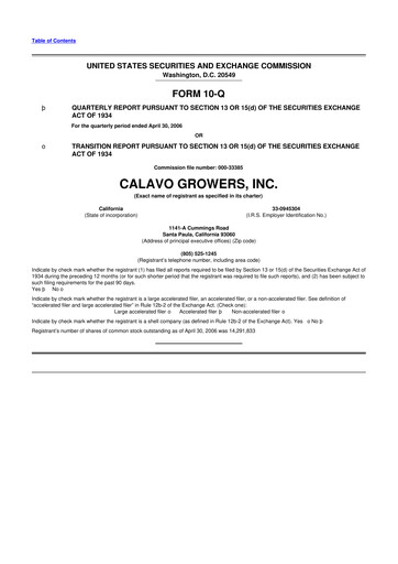 Thumbnail Calavo Growers
 10-Q Quarterly Report FY 