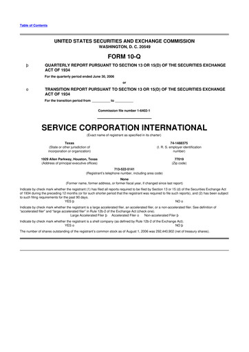 Vorschaubild Service Corporation International
 10-Q Quartalsbericht  