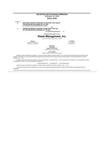 Thumbnail Waste Management 10-Q Quarterly Report FY 