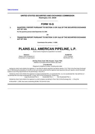 Thumbnail Plains All American Pipeline 10-Q Quarterly Report FY 