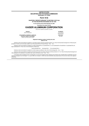 Thumbnail Kaiser Aluminum
 10-Q Quarterly Report FY 