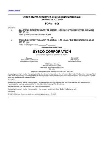 Thumbnail Sysco 10-Q Quarterly Report FY 