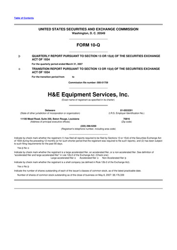 Thumbnail H&E Equipment Services 10-Q Quarterly Report FY 