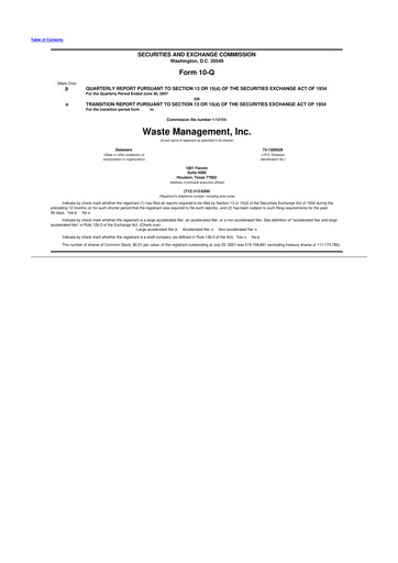 Thumbnail Waste Management 10-Q Quarterly Report FY 