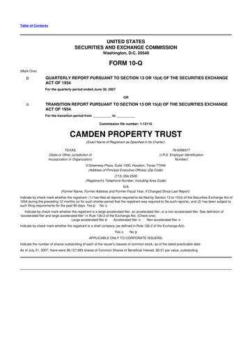 Thumbnail Camden Property Trust
 10-Q Quarterly Report FY 