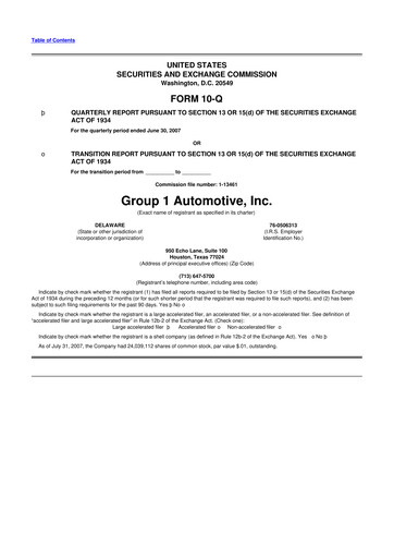 Miniature Group 1 Automotive 10-Q Rapport trimestriel  