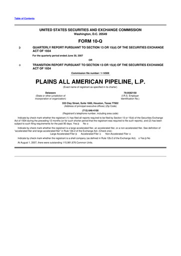 Thumbnail Plains All American Pipeline 10-Q Quarterly Report FY 