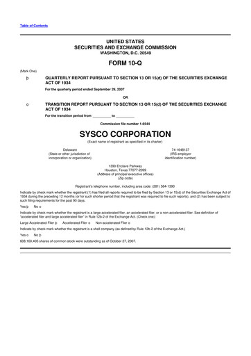 Thumbnail Sysco 10-Q Quarterly Report FY 
