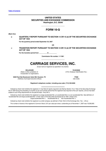 Miniature Carriage Services 10-Q Rapport trimestriel  