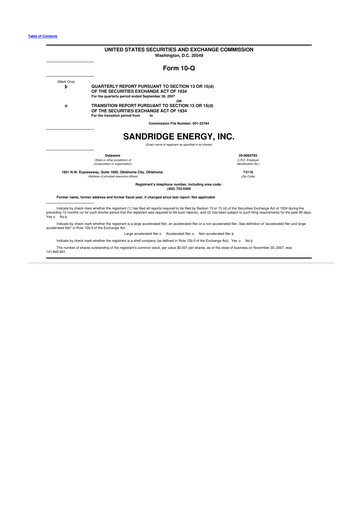 Miniature SandRidge Energy
 10-Q Rapport trimestriel  