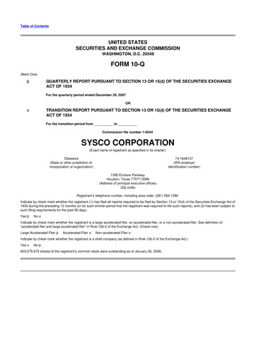 Thumbnail Sysco 10-Q Quarterly Report FY 
