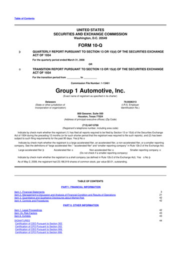 Miniature Group 1 Automotive 10-Q Rapport trimestriel  